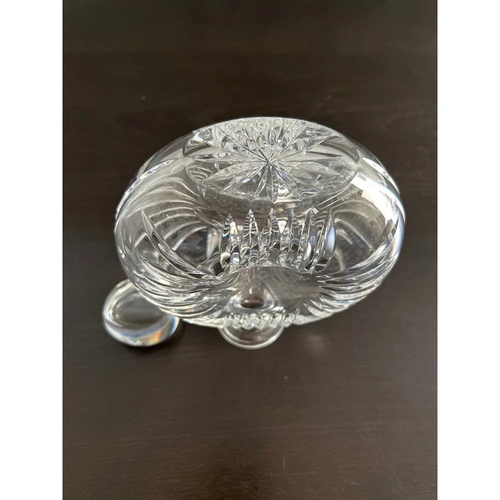 Vintage Cut Crystal Donut Round Decanter with Stopper Clear Glass Barware